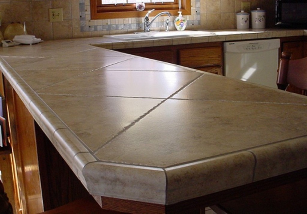 marble kitchen countertop with wall tiles idea